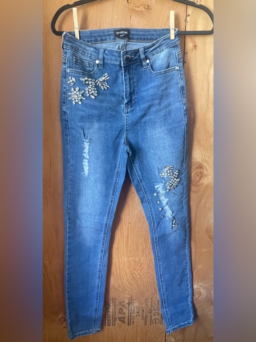 bebe Blue Embellished Skinny Jeans
